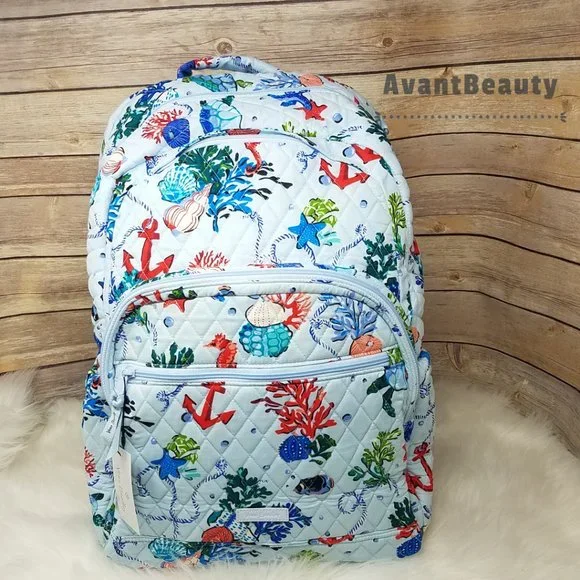 Vera Bradley Large Essential Backpack Anchors Aweigh Lunch Bunch Set Cotton Blue - Picture 8 of 16